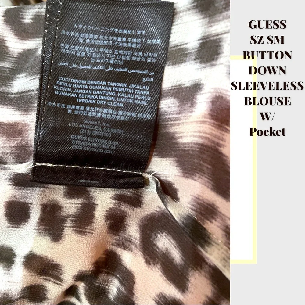 GUESS SZ SM SLEEVELESS BUTTON DOWN FRONT POCKET FLOWY TUNIC W/BACK SLIT & COLLAR - Picture 14 of 14